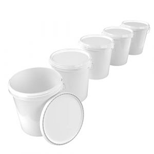 5 Seau avec couvercle 16 l Seau de réserve alimentaire blanc (pp) 5 pièces