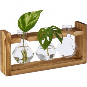 Relaxdays Lot de 3 vases décoratifs, géométrique, Tubes à essai, pour Fleurs & Plantes, 13x28x6,5 cm, Transparent/Nature