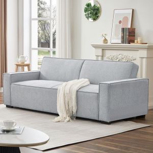 Canapé convertible clic-clac 3 places Pikado Tissu effet lin Gris clair