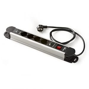 FAMATEL – Multiprise en aluminium 4 prises + 2 ports USB | Prises avec interrupteur lumineux | 1,5 mètre | 3680W | Protection enfant | Prises orientées à 45° | Évite la consommation fantôme | Noir