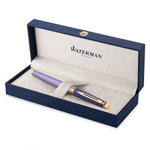 Image de Waterman Stylo roller Hémisphère, laque violette, finition en plaqué or, recharge noire pointe fine, coffret cadeau