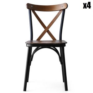 Cotecosy Lot de 4 chaises Rostam Métal Noir et Bois massif foncé - Bois / Noir