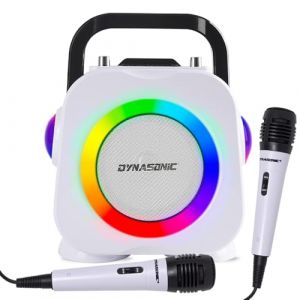 DYNASONIQUE. Haut-Parleur Bluetooth sans Fil avec lumières LED. Machine de karaoké Portable avec Deux Microphones. Cadeau Original (Dk-201 Noir)