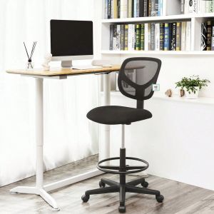 Songmics Tabouret Avec Repose-Pieds Circulaire, Hauteur R&eacute;glable, Si&egrave;ge Ergonomique Rotatif, Charge Maximale 120 Kg, Noir