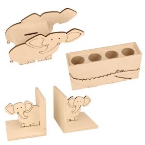 Artémio 3 décorations chambre enfant en bois - Eléphant / crocodile