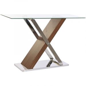 Alexandra House - Table Console Acier Verre transparent/marron/argenté - 120x40x75 cm