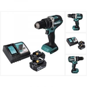 Makita DHP 484 RT Perceuse-visseuse &agrave; percussion sans fil 18 V 54 Nm brushless + 2x Batteries 5,0 Ah + Chargeur