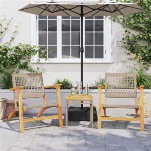 VidaXL Ensemble de Bistro 3 pcs, Chaises et Table de Patio, Meubles de Terrasse Arrière-cour Extérieur, Beige Résine Tressée et Bois d'Acacia