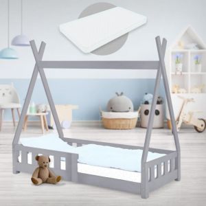 Lit d'enfant avec matelas antichute Tipi lit en bois lit de maison en pin ML-DESIGN