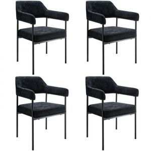 TecTake Lot 4 fauteuils rembourr&eacute;s avec pieds en acier et dossier continu noir