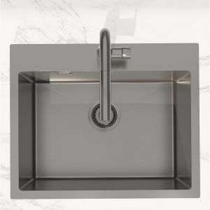 Swiss Aqua Technologies Aurum Évier de cuisine encastrable inox 304, 1 bac, 55x45x21 cm, Gun Metal brossé PVD