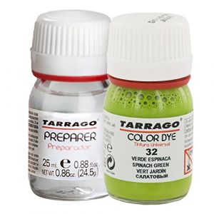 Tarrago Color Dye Double Teinture Colorante Cuir, Cuir Synthétique Et Textil Bouteille + Préparateur 25 millilitres Couleur Vert Jardin-32