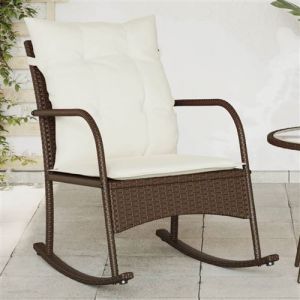 VidaXL Chaise &agrave; bascule de jardin avec coussins marron r&eacute;sine tress&eacute;e, chaise de jardin, si&egrave;ge d'ext&eacute;rieur, chaise d'ext&eacute;rieur, si&egrave;ge de jardin