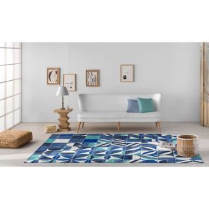Naf Naf Tapis g&eacute;om&eacute;trique bleu plat moderne Kinley Bleu 160x230