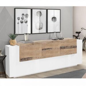 Image de Inside75 Buffet design CORO 220 cm finition blanc laqué brillant érable vintage - blanc