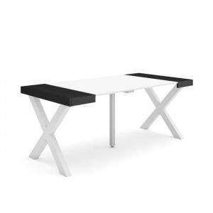 Skraut Home - Table console extensible  - Blanc et noir - Pieds bois massif - 180 cm - Pour 8 personnes