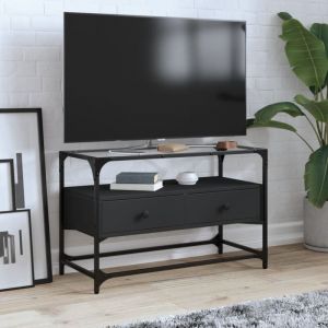 VidaXL Meuble Tv Et Dessus En Verre Noir 80x35x51 Cm Bois D'ingénierie
