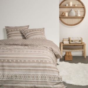 Today Parure de lit double en flanelle de coton imprimé ethnique - Beige - 220 x 240 cm