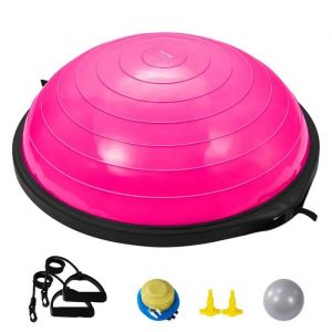 VEVOR Demi-ballon Fitness 66 cm, Ballon d'Équilibre Capacité 680 kg, Station d'Équilibre avec Bande de Résistance et Pompe à Pied, Entraînement Complet du Corps, Domicile, Gym, Gymnastique, Rose