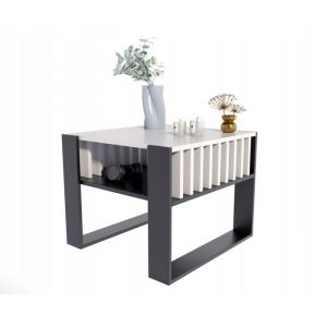 Table Basse IGA Blanc / Noir - Table de Salon Carrée avec étagère - 60 x 63.6 x 50 cm