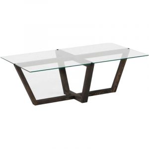 Toilinux - Table basse Onyxale en verre et bois massif - Transparent et gris foncé - Onyxale