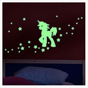 Stickers Phosphorescent - Licorne et étoile - Bleu - 20 x 20cm