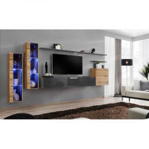 Image de Meuble TV Mural Design " XI" 330cm Naturel & Gris Prix