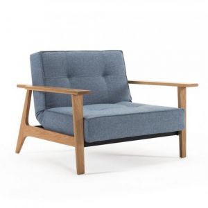 Image de INNOVATION Fauteuil design SPLITBACK FREJ tissu Mixed Dance Light Blue convertible lit 90*115 cm accoudoirs chêne clair - bleu Living