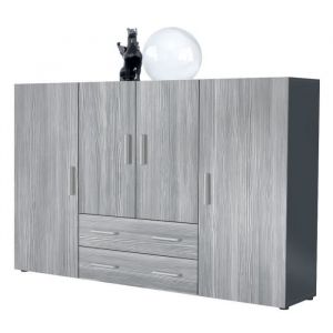 Vladon - Buffet haut Commode Nora Anthracite mat en Décor Naturel - Haute brillance - Portes en Avola-anthracite - Portes en Avola-anthracite