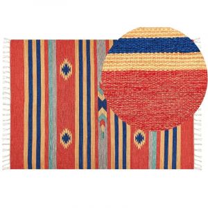 Beliani Tapis Kilim avec Motif G&eacute;om&eacute;trique 140 x 200 cm en Coton Multicolore Hatis