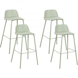 Beliani Lot 4 Tabourets de Bar Modernes Siège en Plastique Synthétique Vert Clair Pieds en Métal Chaises de Cuisine Mora