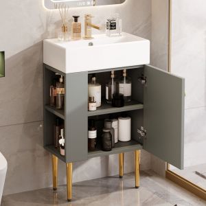 Meuble de salle de bain avec vasque 55 cm, meuble vasque, armoire de salle de bain, 55&times;31&times;91cm, MDF, gris + blanc