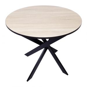 Skraut Home | Table à Manger Ronde Fixe | Modèle Zen | 90 x 90 x 77 cm | Capacité jusqu'à 4 Personnes | Matériaux résistants (Chêne/Noir + Pieds Noirs, 90cm)