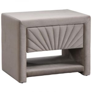 Table de chevet - 1 tiroir et 1 niche - Velours - Beige - ulami