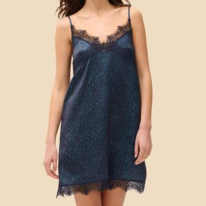 SIMONE PÉRÈLE nuisette en satin Satin Secrets Bleu canard - Taille 1