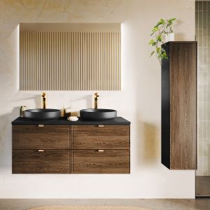 Ensemble meuble double vasque 120cm et colonne Elena Bois et noir