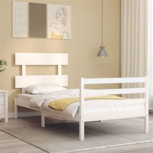 VidaXL Cadre de lit avec tête de lit blanc simple bois massif