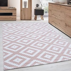 Tapis moderne - CARPETTEX - 200 x 290 cm - Rose - 100 % PP Heatset - Motif losanges