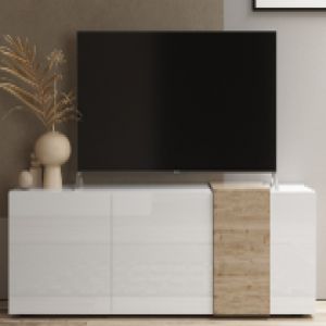 Meuble tv 3 portes chêne Kadiz blanc brillant Sabry