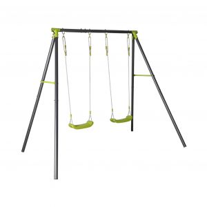 Portique balançoire double en métal, 2 places, noir et vert