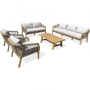 DCB Garden SERENA - Salon bas de jardin 7 places en bois d'acacia et corde tissée