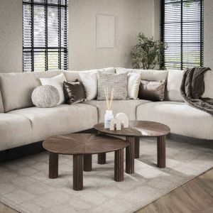 M&S Lot de 2 tables basses organiques 71x61 cm en teck marron - rioza