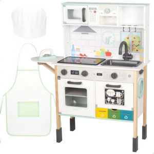 WOOMAX Cuisini&egrave;re en Bois, avec lumi&egrave;re et Son, Four, Micro-Ondes, &eacute;vier, Fer &agrave; Repasser, Accessoires, Cuisine de 60 x 30 x 97 cm, Jeu Symbolique et Imagination, Enfants &agrave; partir de 3 Ans (39074)