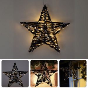&Eacute;toile de No&euml;l illumin&eacute;e - Couronne de No&euml;l - Couronne de porte - &Eacute;toile de No&euml;l noire - 40 cm - Microled - D&eacute;coration en m&eacute;tal pour l'int&eacute;rieur - Inclut EBOOK