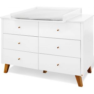 Pinolino Commode bébé avec plan à langer large laqué blanc chêne clair Pan