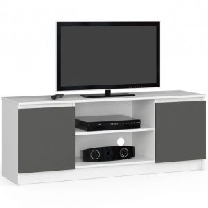 Meuble tv pour salon Akord Blanc 140 cm 2 portes façade Gris Graphite 2 étagères 140x40x55 cm