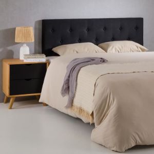 Idimex Tête de lit capitonnée en tissu noir sur pieds en bois 120 cm