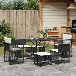 VidaXL Ensemble à manger de jardin coussins 7 pcs noir résine tressée, ensemble à manger d'extérieur, meuble à manger de jardin, table et chaises de jardin