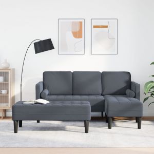 VidaXL Canapé De Jardin Avec Banc Et Coussins En Velours Gris Foncé, Canapé 3 Places Avec Chaise Longue L En Velours Gris Foncé 160 Cm, Banc Gris Foncé 113 Cm En Velours