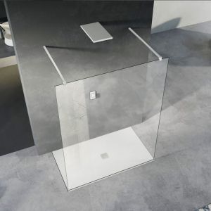 Grand Verre - Paroi de douche à l'Italienne avec entrée des deux cotés Paroi de douche avec 2 barres de fixation en blanc mat 110x200